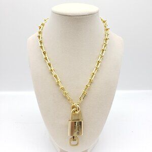 Authentic Louis Vuitton Gold Padlock Pendant w/Unbranded 18k Gold Plated Chain